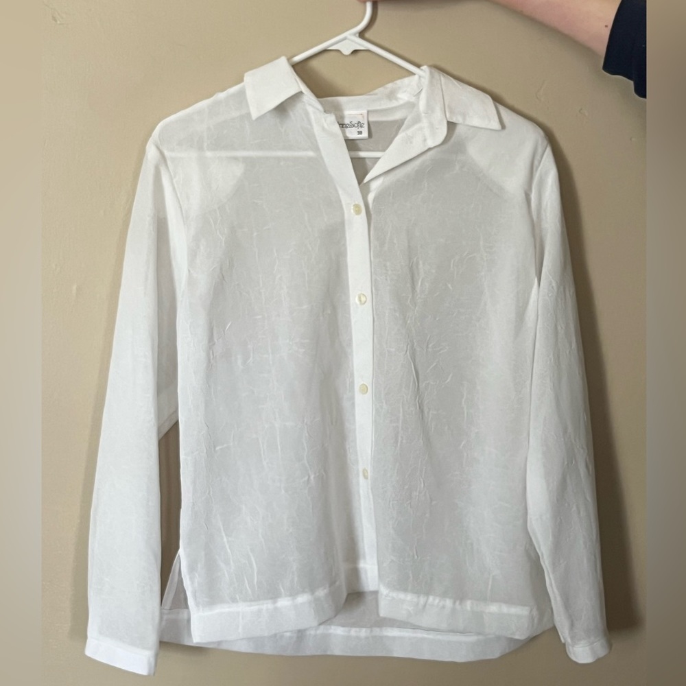Vintage 1980s Eastern European White Shoulder-Padded Blouse